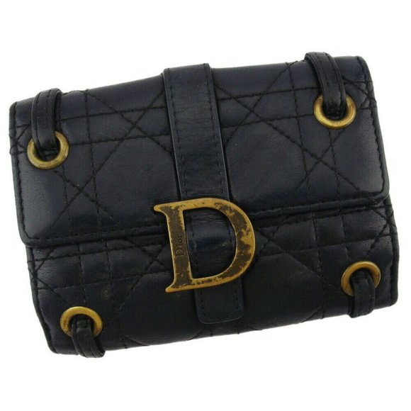 Dior w hook wallet Lady dealer leather Auth used T18766 - Picture 1 of 8